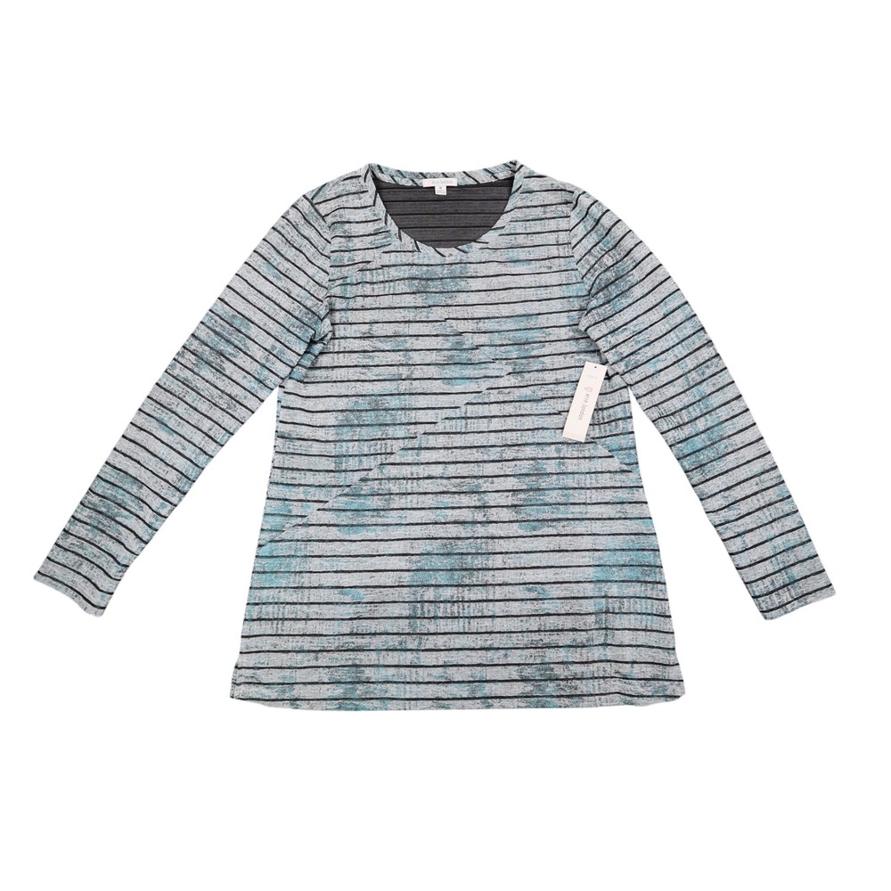 Erin London Top Womens Medium NWT Blue Grey Striped Textured Long Sleeve 78229